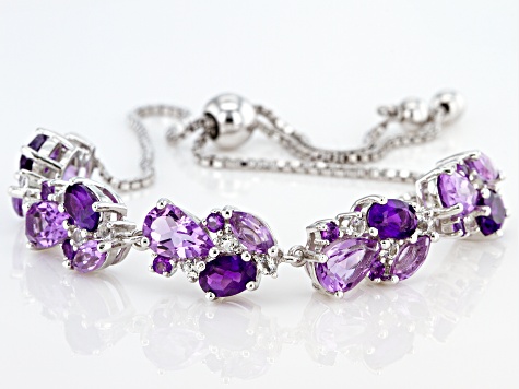 Purple Amethyst Rhodium Over Silver Bolo Bracelet 7.00ctw - Skh027 