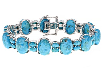 Picture of Blue Kingman Turquoise Rhodium Over Silver Bracelet
