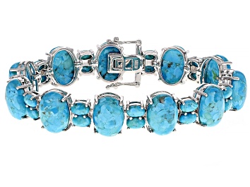 Picture of Blue Kingman Turquoise Rhodium Over Silver Bracelet