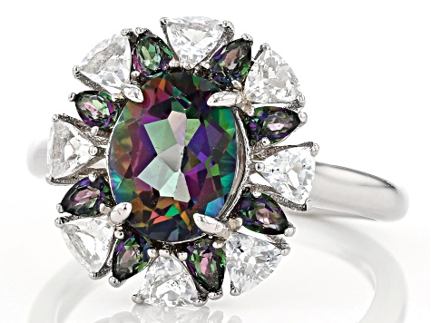Mystic Fire® Green Topaz Rhodium Over Silver Ring 3.14ctw