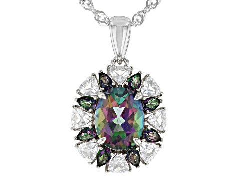 Mystic Fire(R) Topaz Rhodium Over Silver Pendant With Chain 3.54ctw