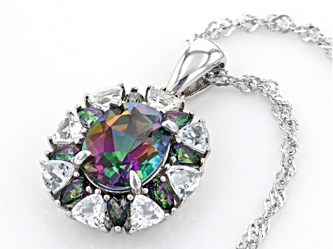 Mystic Fire(R) Topaz Rhodium Over Silver Pendant With Chain 3.54ctw