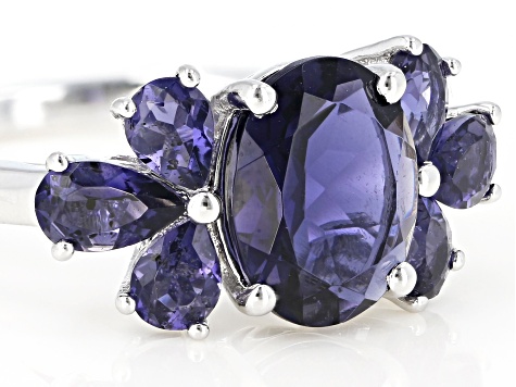Purple Iolite Rhodium Over Sterling Silver Ring 1.77ctw