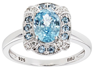 Blue zircon rhodium over sterling silver ring 2.02ctw