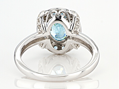 Blue zircon rhodium over sterling silver ring 2.02ctw
