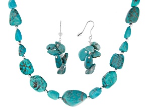 Blue Turquoise Rhodium Over Sterling Silver Necklace & Earrings Set