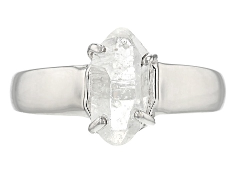 White Doubly Terminated Quartz Rhodium Over Sterling Silver Ring