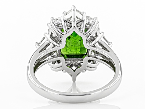 Green Chrome Diopside Rhodium Over Silver Ring 3.16ctw