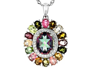 Mystic Fire(R) Green Topaz Rhodium Over Silver Pendant With Chain 4.84ctw