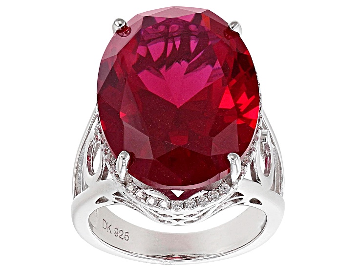 Red Lab Created Ruby Rhodium Over Silver Ring 22.93ctw
