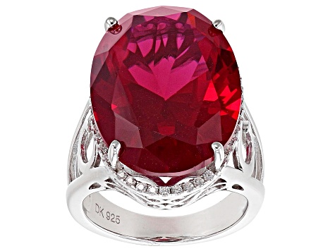 Emerald Cut Lab Created Ruby Engagement Ring Solitaire With Diamond Accent