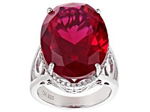 Red Lab Created Ruby Rhodium Over Silver Ring 22.93ctw
