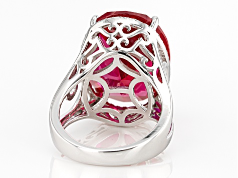 Red Lab Created Ruby Rhodium Over Silver Ring 22.93ctw - SKH211 
