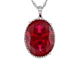 Red Lab Created Ruby Rhodium Over Silver Pendant With Chain 22.93ctw