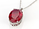 Red Lab Created Ruby Rhodium Over Silver Pendant With Chain 22.93ctw