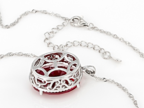 Red Lab Created Ruby Rhodium Over Silver Pendant With Chain 22.93ctw
