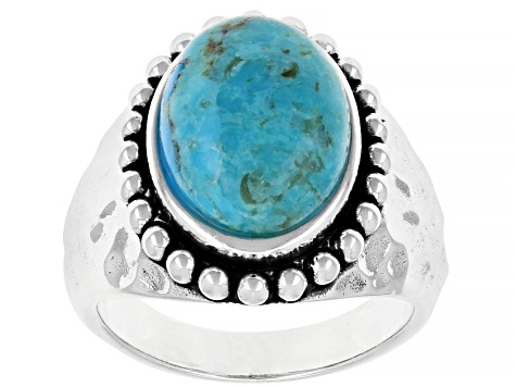 Blue turquoise rhodium over sterling silver ring
