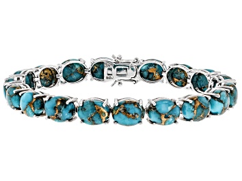 Picture of Blue Mohave Turquoise Rhodium Over Sterling Silver Bracelet