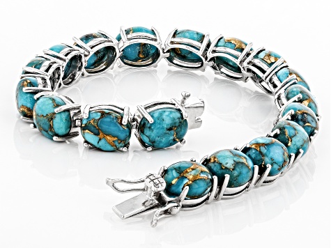 Blue Mohave Turquoise Rhodium Over Sterling Silver Bracelet