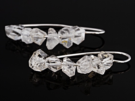 White Doubly Terminated Quartz Rhodium Over Silver Earrings