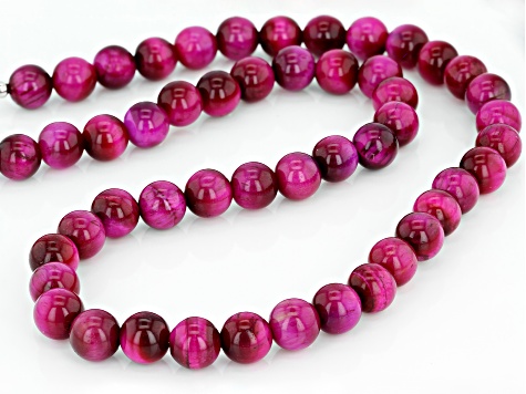 Pink Tigers Eye Strand Rhodium Over Silver Necklace