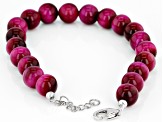 Pink Tigers Eye Bead Strand Rhodium Over Silver Bracelet