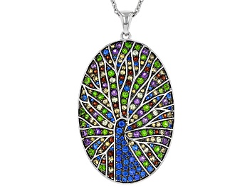 Picture of Multi-Gemstone Rhodium Over Sterling Silver Peacock Pendant with Chain 2.45ctw