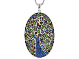 Multi-Gemstone Rhodium Over Sterling Silver Peacock Pendant with Chain 2.45ctw