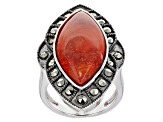 Red Sponge Coral Rhodium Over Silver Ring