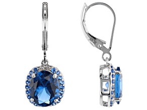 Blue Lab Created Spinel Rhodium Over Silver Earrings 5.49ctw