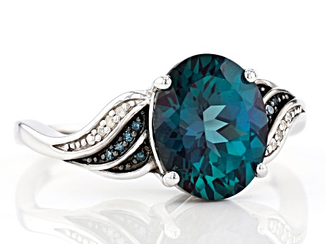 Blue Lab Created Alexandrite Rhodium Over Silver Ring 2.58