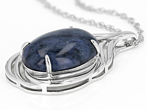 Blue Dumortierite Rhodium Over Silver Pendant With Chain