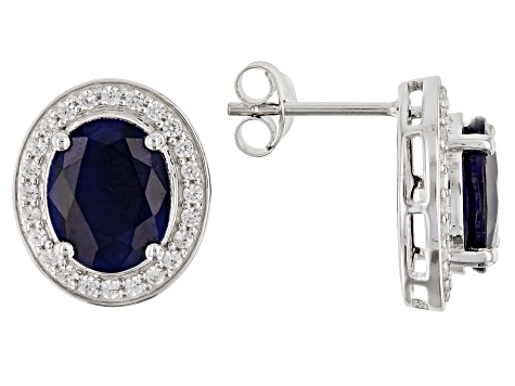 Blue Sapphire Rhodium Over Silver Stud Earrings 5.53ctw