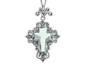 Green Prasiolite Rhodium Over Sterling Silver Cross Pendant With Chain 2.91ctw