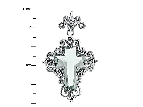 Green Prasiolite Rhodium Over Sterling Silver Cross Pendant With Chain 2.91ctw