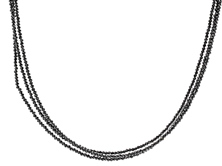 Black Spinel Rhodium Over Sterling Silver Beaded Necklace - CTB503