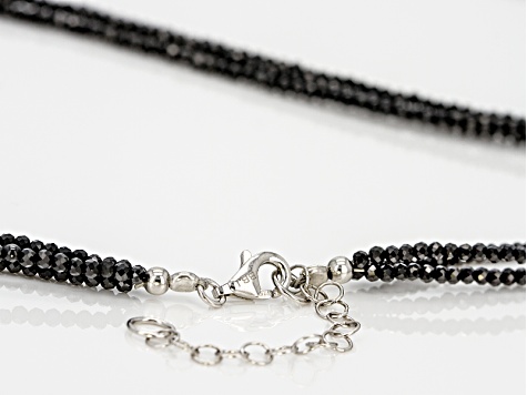 Black Spinel Rhodium Over Sterling Silver Beaded Necklace - CTB503