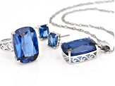 Blue Lab Created Spinel Rhodium Over Sterling Silver Boxed Set 38.00ctw