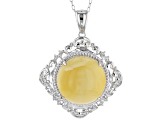 Orange Amber Sterling Silver Pendant With Chain .09ctw