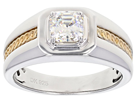 Strontium Titanate rhodium and 18k yellow gold over silver mens ring 1.40ct
