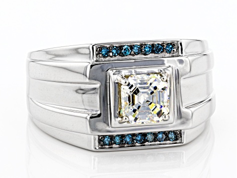 Fabulite Strontium Titanate and blue diamond rhodium over silver mens