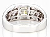 Strontium Titanate And White Zircon Rhodium Over Silver Mens Ring 1.33ctw.