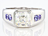 Strontium Titanate And Tanzanite Rhodium Over Silver Mens Ring 3.55ctw.