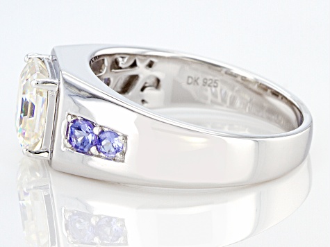 Strontium Titanate And Tanzanite Rhodium Over Silver Mens Ring 3.55ctw.