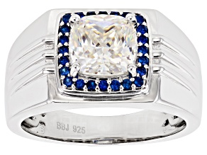 Fabulite Strontium Titanate And Lab Created Blue Spinel Rhodium Over Silver Mens Ring 3.49ctw.