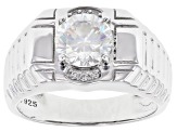 Strontium Titanate and White Zircon Rhodium Over Silver Men's Ring 2.90ctw.