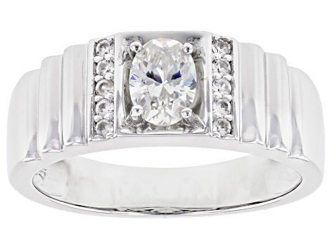 Fabulite Strontium Titanate And White Zircon Rhodium Over Silver Mens Ring 1.11ctw.