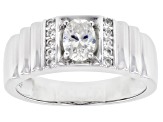 Fabulite Strontium Titanate And White Zircon Rhodium Over Silver Mens Ring 1.11ctw.