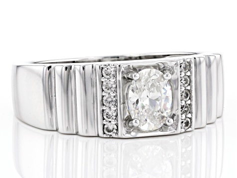 Fabulite Strontium Titanate And White Zircon Rhodium Over Silver Mens Ring 1.11ctw.