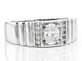 Fabulite Strontium Titanate And White Zircon Rhodium Over Silver Mens Ring 1.11ctw.